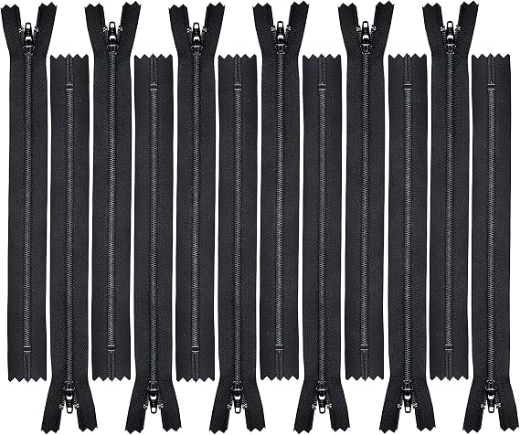 7" Black 12 YKK Zippers for Sewing Crafts- #3 Nylon Closed Bottom- Made 100% in USA- 12 YKK Zippers