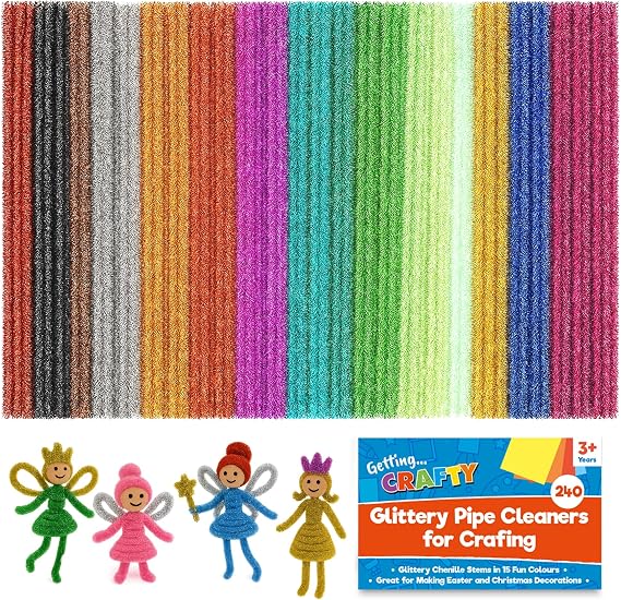 SOL 240pk Glitter Pipe Cleaners 15cm - Sparkly Flexible Craft Set