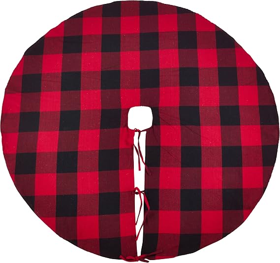 Red Buffalo Plaid Christmas Tree Skirt, 100% Cotton 53" Round